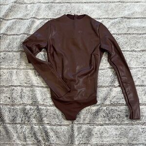 SKIMS Brown Faux Leather Bodysuit